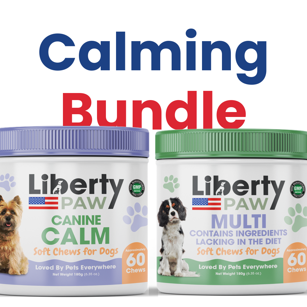 Calming Bundle graphic showing Canine Calm and Canine Multi soft chew jars side by side