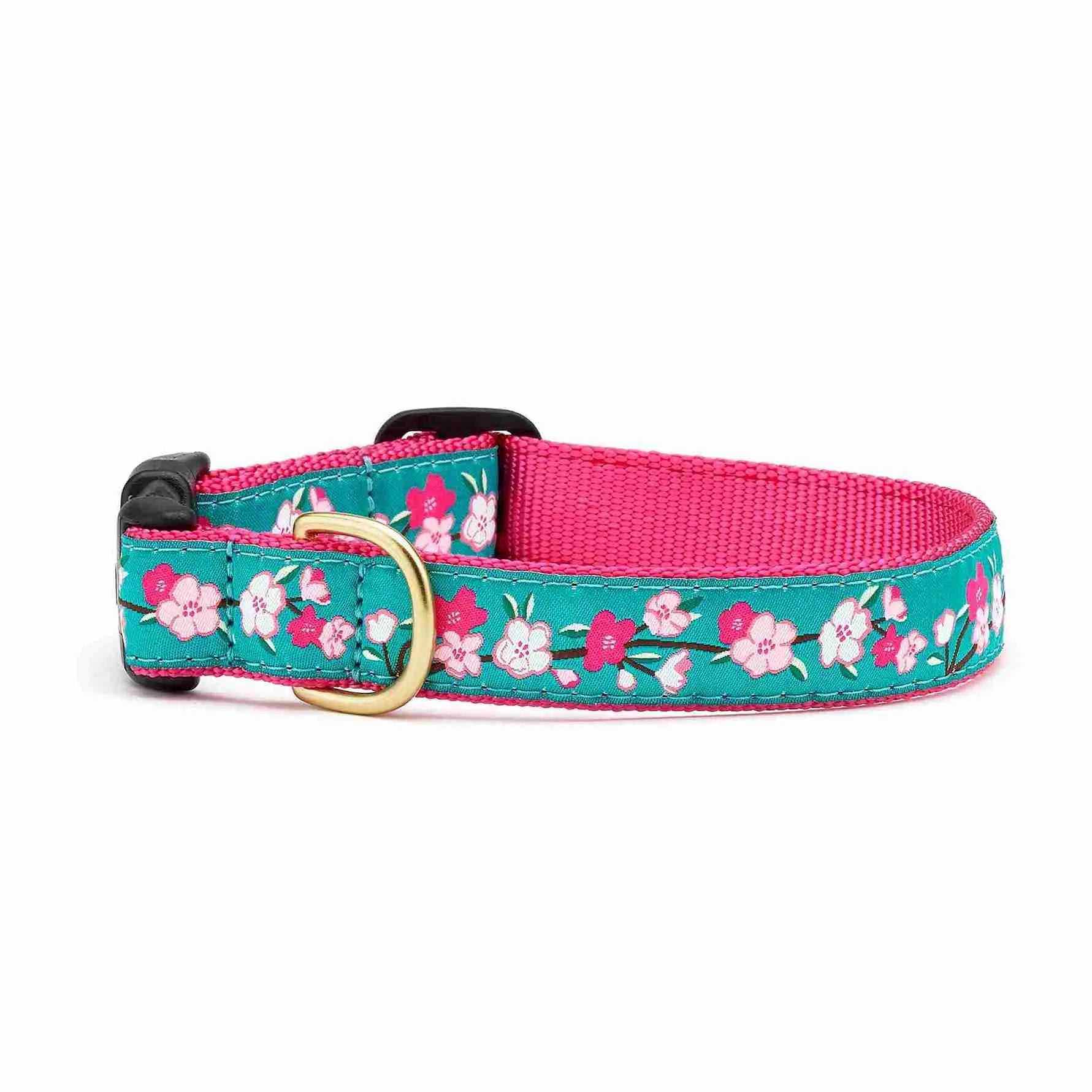 Close-up of Cherry Blossoms Dog Collar with pink floral design