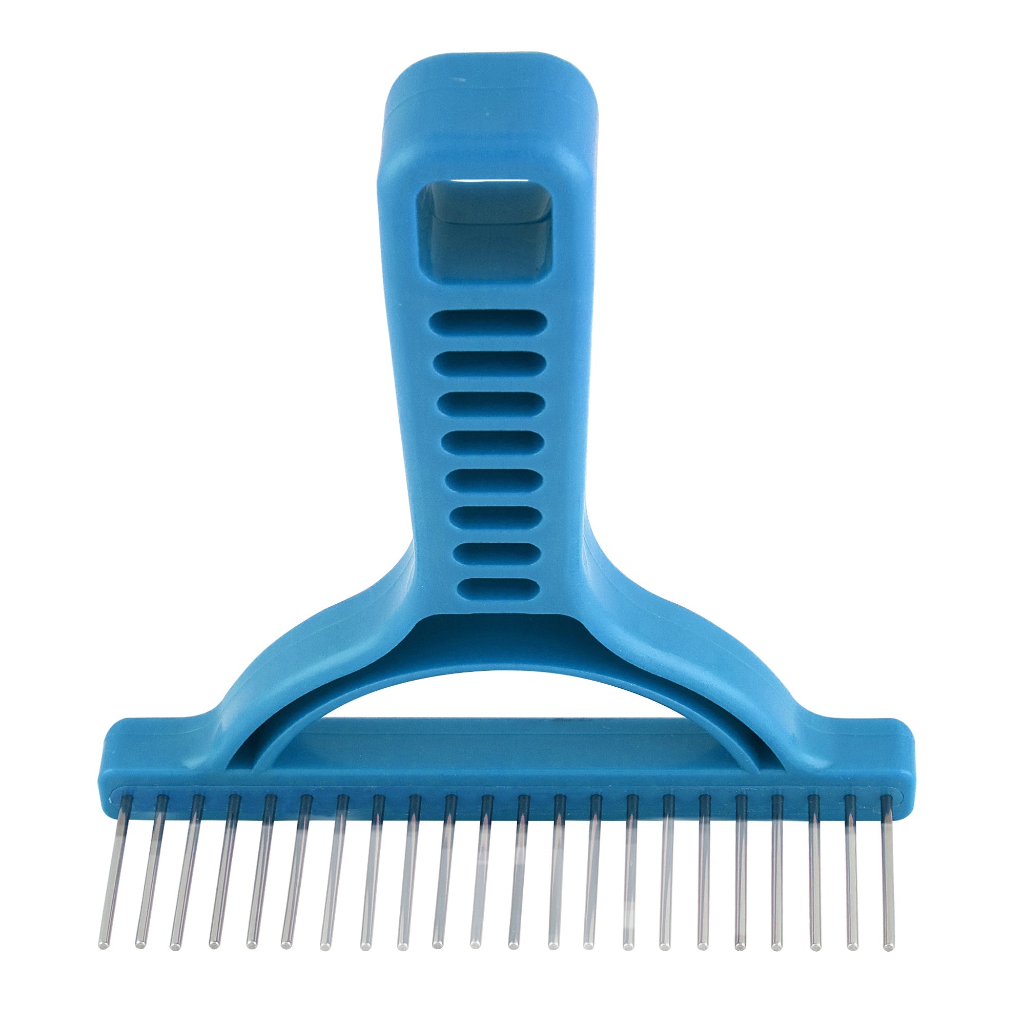 Extra-Long Tooth Grooming Rake with Stainless-Steel Rotating - Best for Thick and Double Coated Breeds - Blue Turquoise image