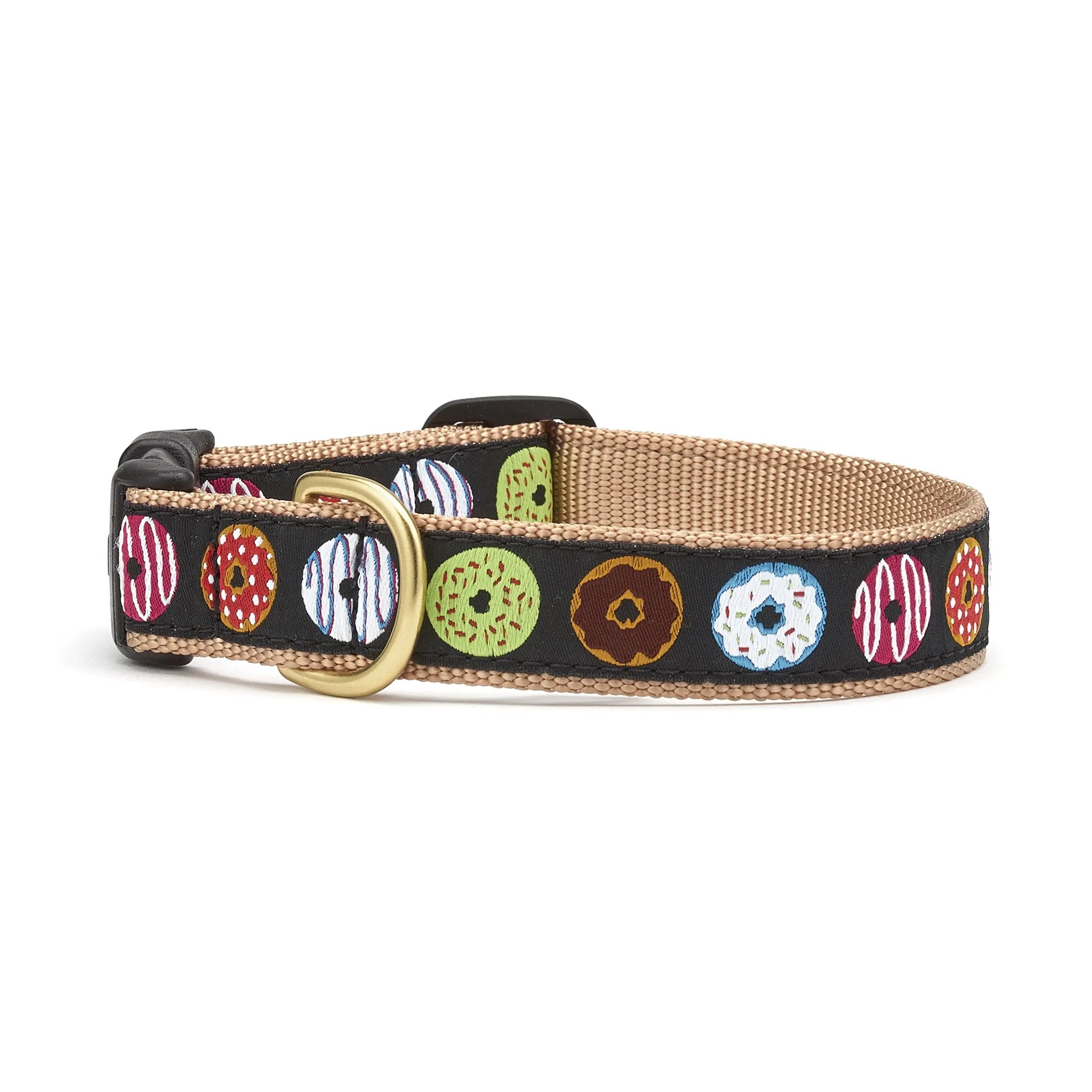 Close-up of Liberty Paw Donuts Dog Collar with colorful donut pattern