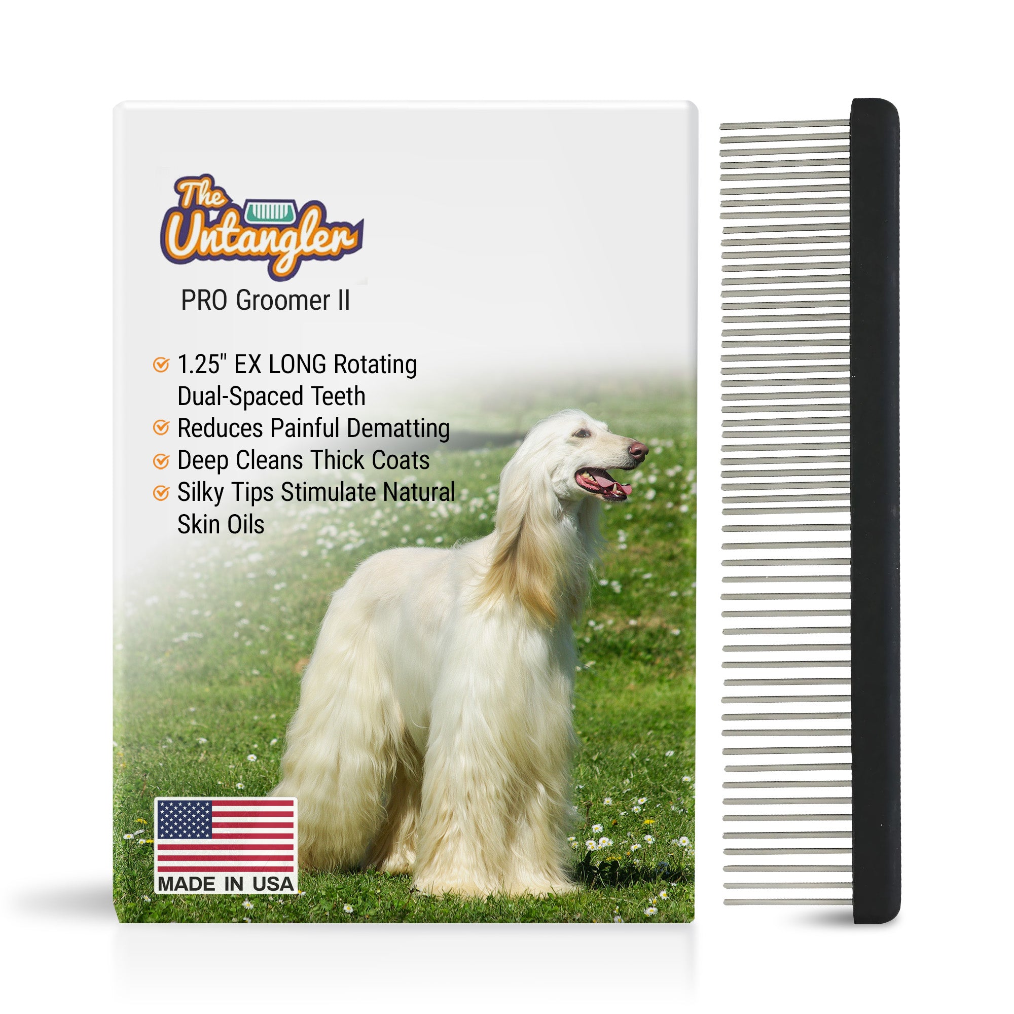 Shedding Combs with Stainless-Steel Rotating Teeth effective for Large Breeds with Heavy Double-Coats image 0