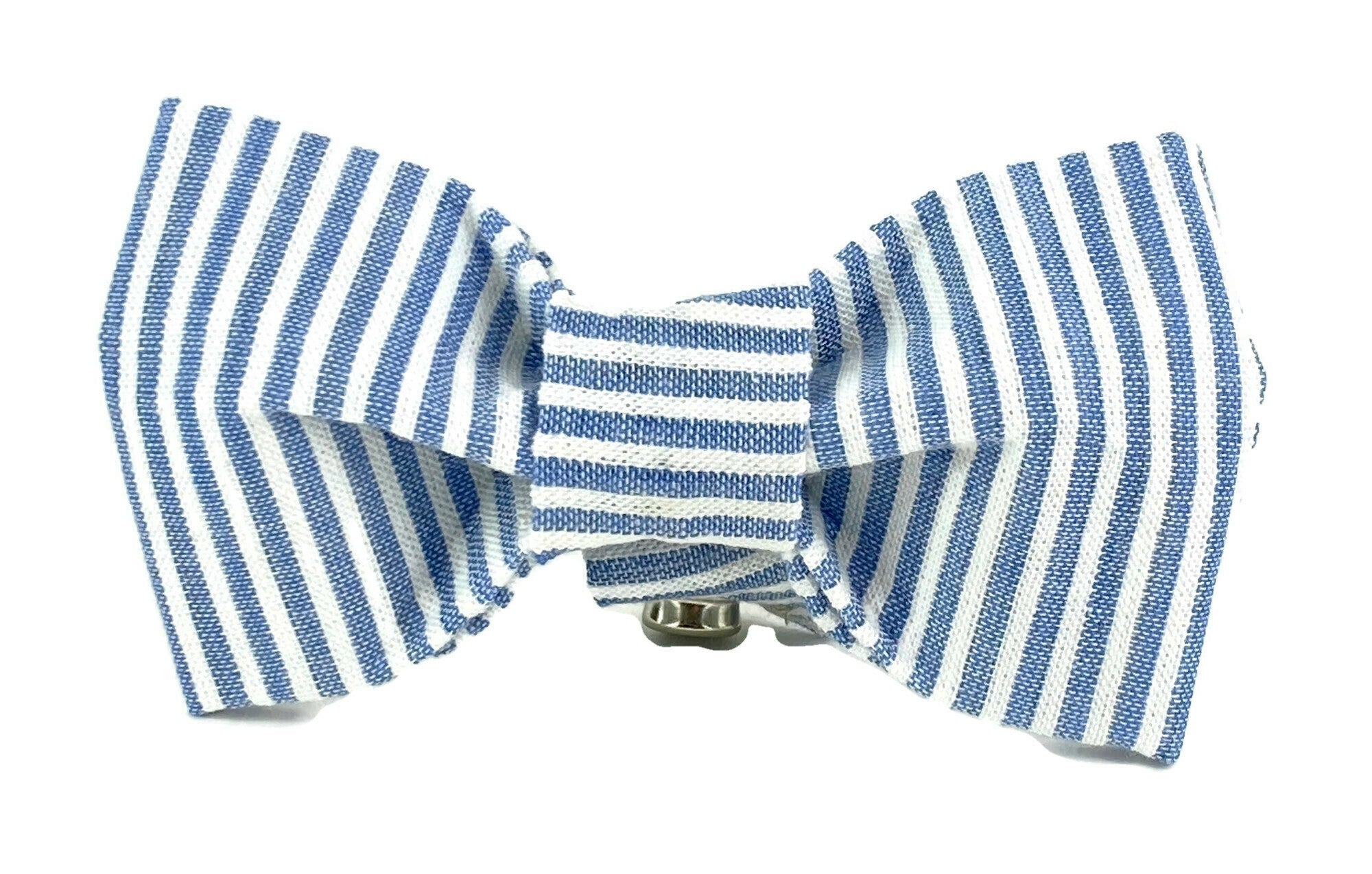 Blue Seersucker Dog Bow Tie - 1010