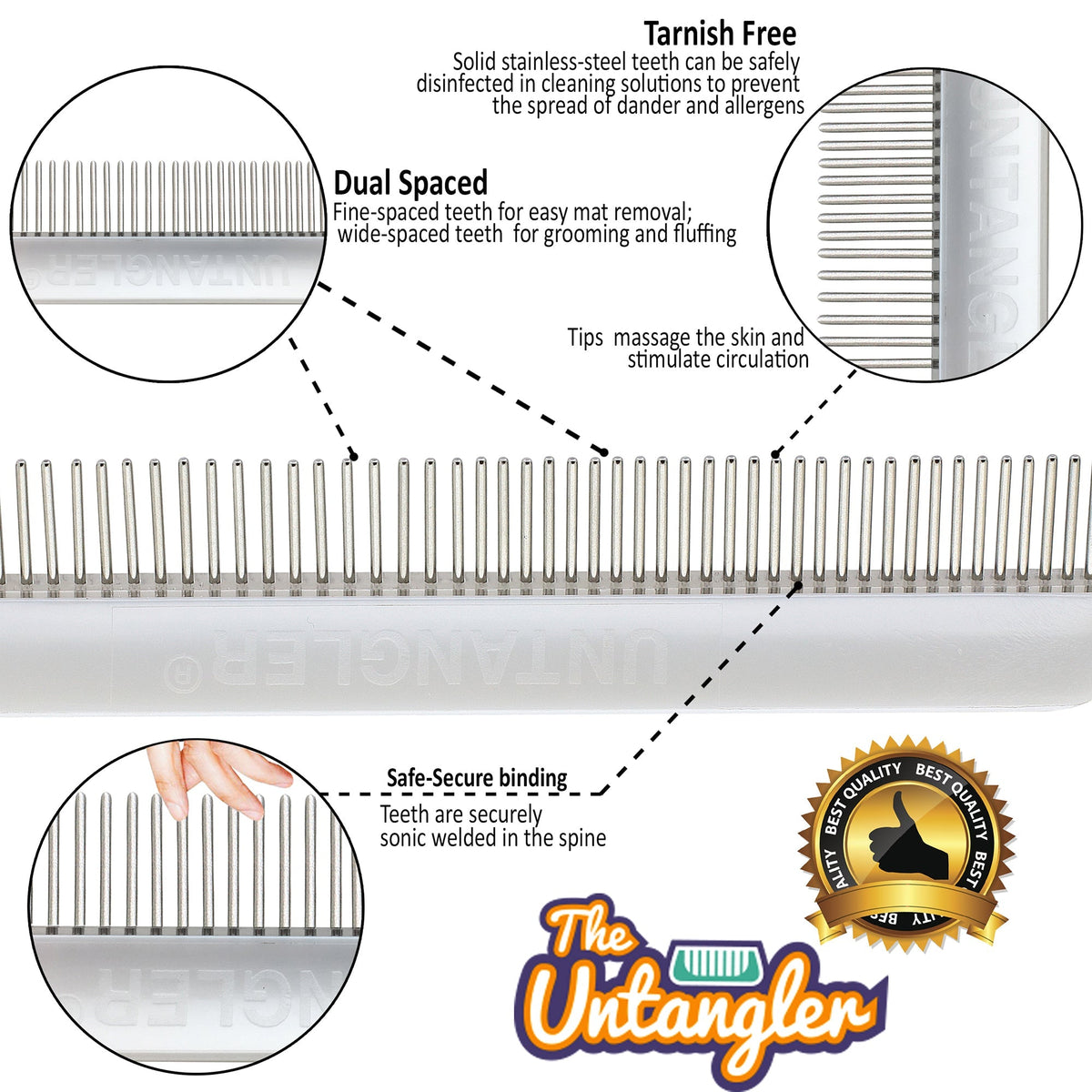 LIBERTY PAW  Cat Comb Dual-Spaced Stainless-Steel Rotating Teeth for detangling and grooming. Vet Recommended!