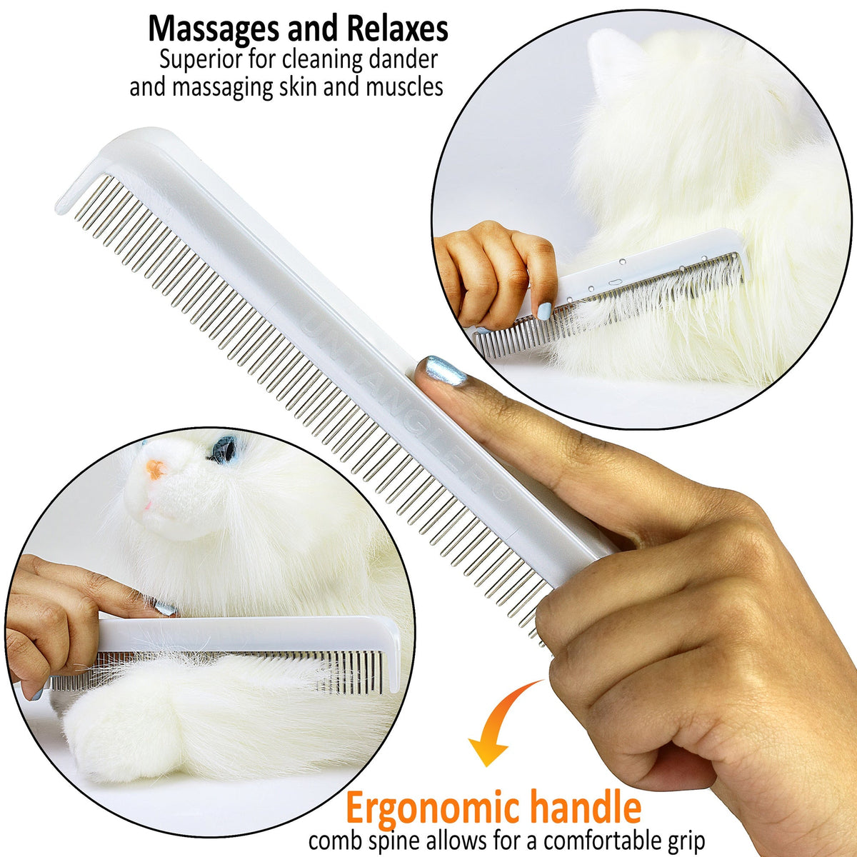 LIBERTY PAW  Cat Comb Dual-Spaced Stainless-Steel Rotating Teeth for detangling and grooming. Vet Recommended!