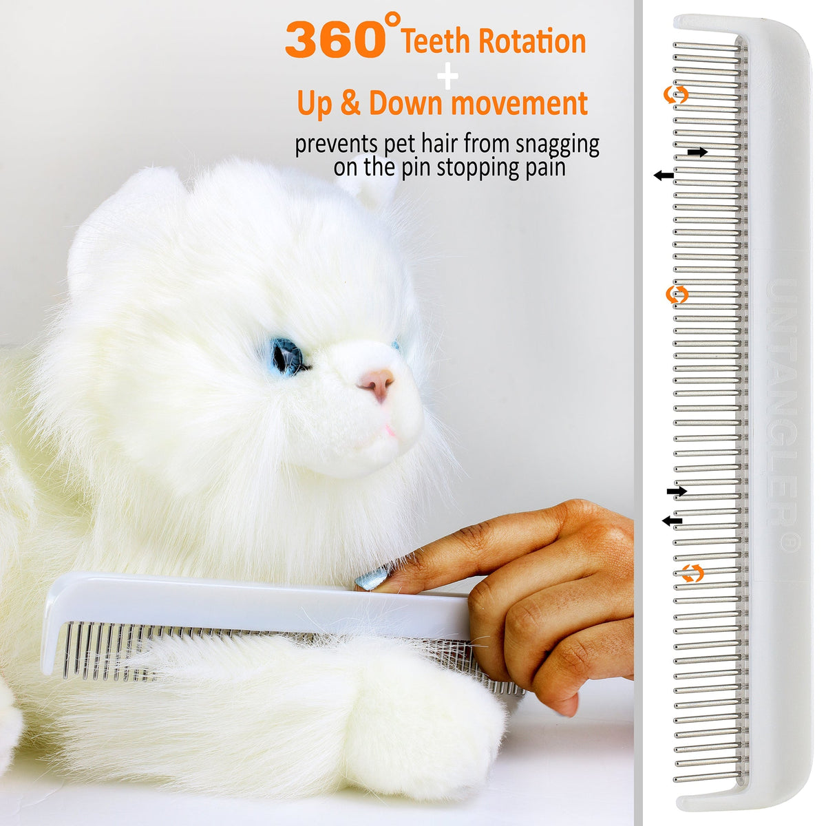LIBERTY PAW  Cat Comb Dual-Spaced Stainless-Steel Rotating Teeth for detangling and grooming. Vet Recommended!
