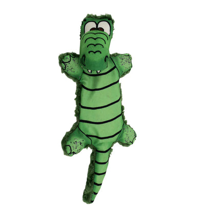Green alligator-shaped plush dog toy