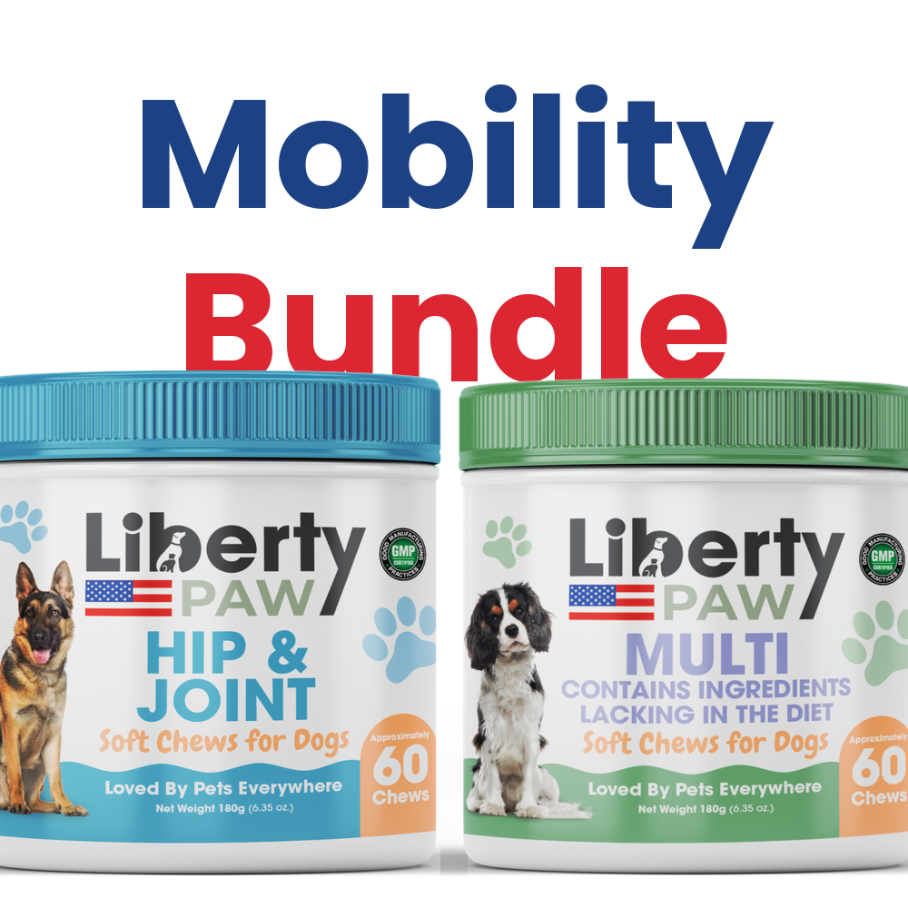 Mobility Bundle graphic showing Hip and Joint and Canine Multi soft chew jars side by side