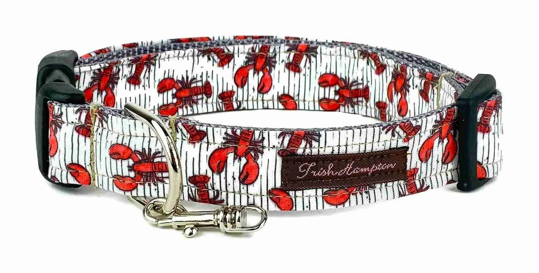 Red Lobsters Dog Collar with fun seaside lobster print design