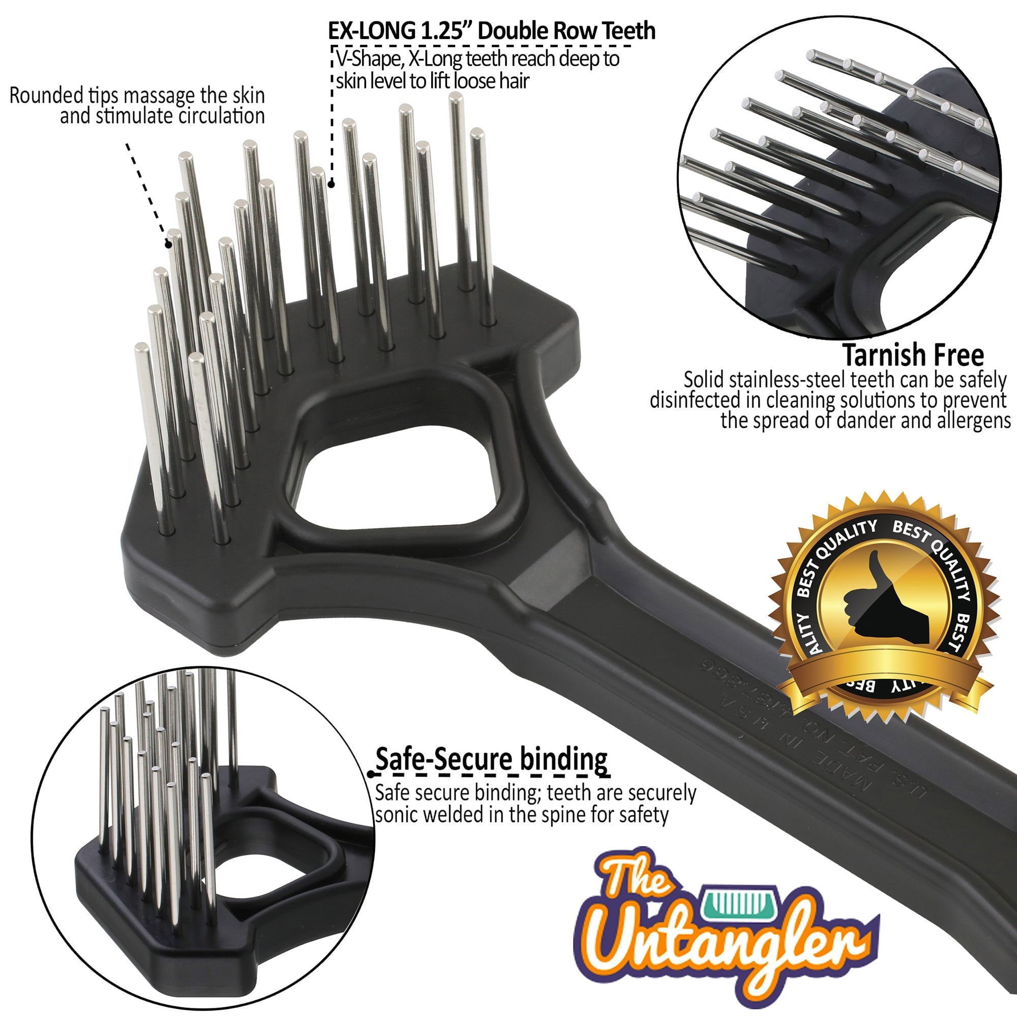 Untangler grooming X-Long Tooth Mini Rake with 1.25" Dual-Row Teeth – Made in America