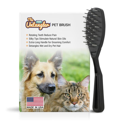 Pet detangling brush with two rows of long stainless steel teeth