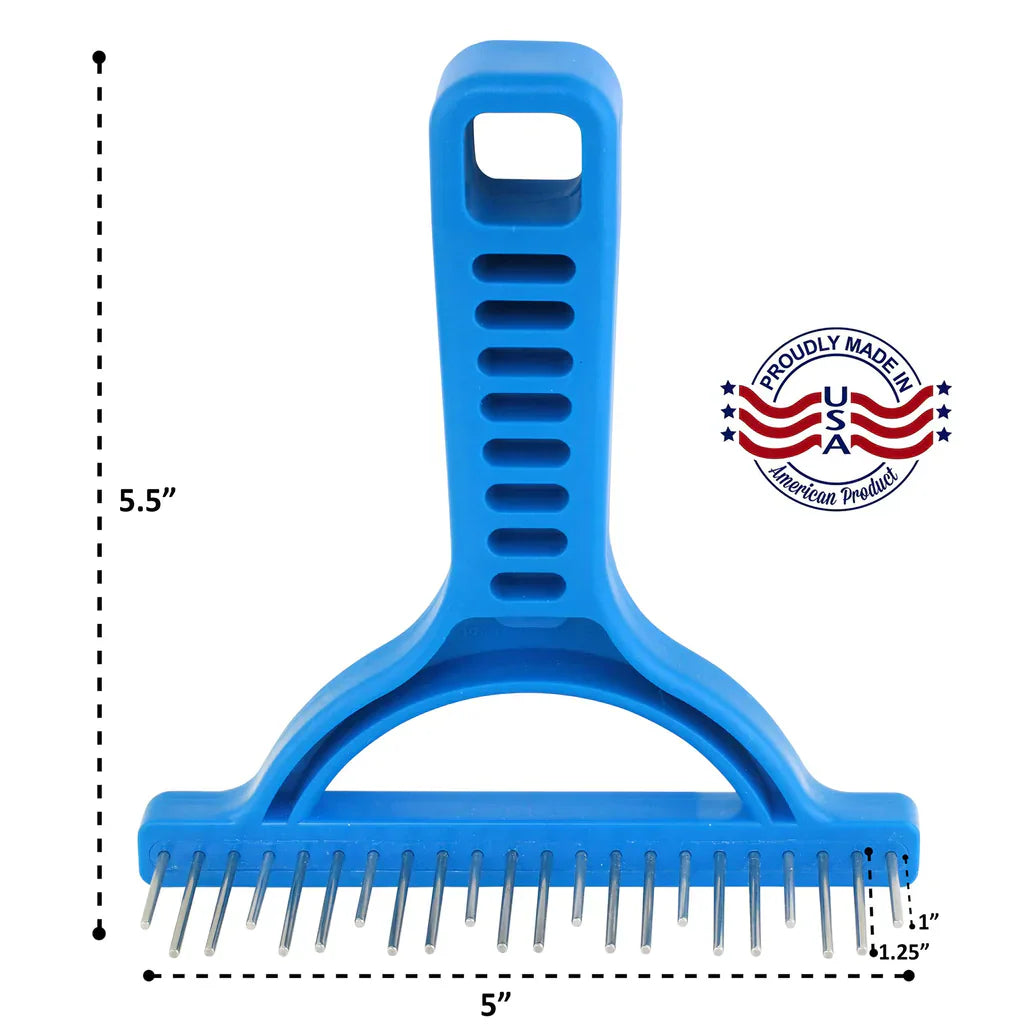 Untangler rake Blue Turquoise Shedding Rake: Staggered 1.25"/ 1" Teeth